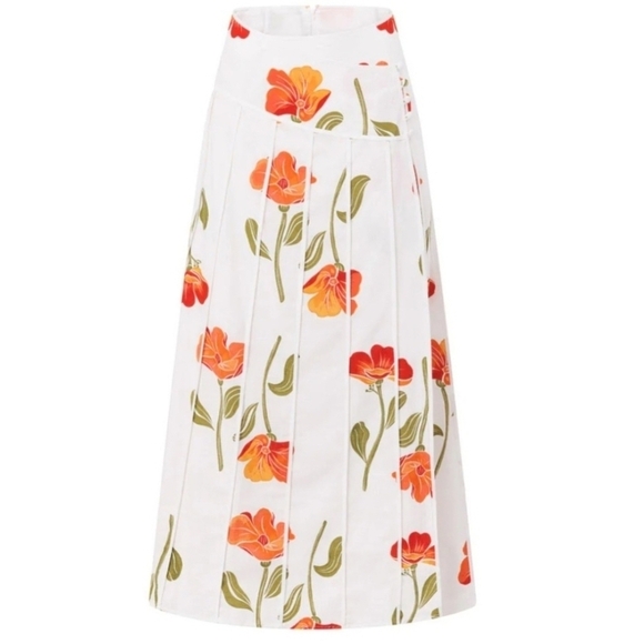 SABO White Floral Asymmetrical Button Waist Wrap Estelle Skirt In Poppy - Picture 2 of 14